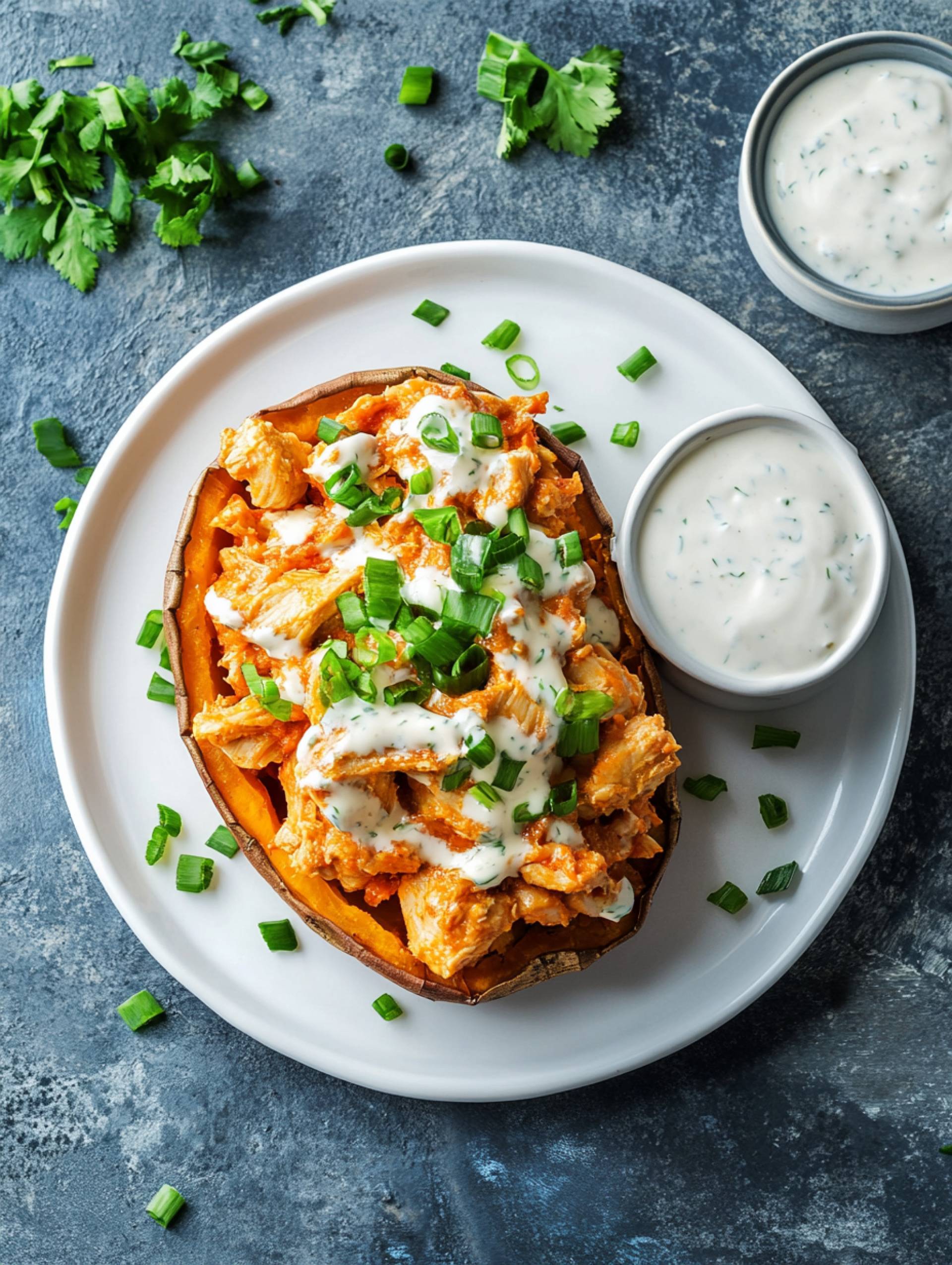 Buffalo Chicken Stuffed Sweet Potato