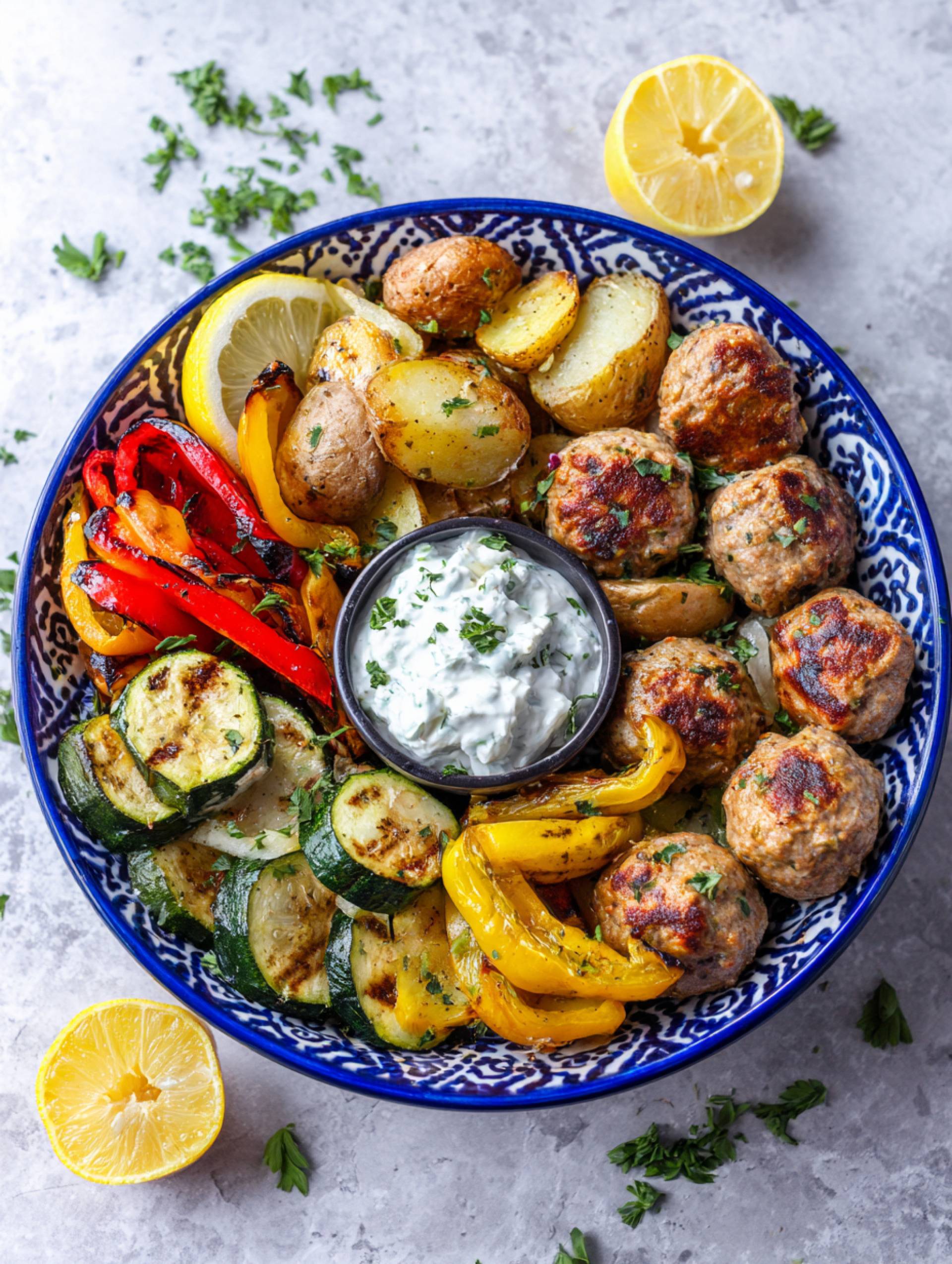 Mediterranean Chicken Meatball Bowl