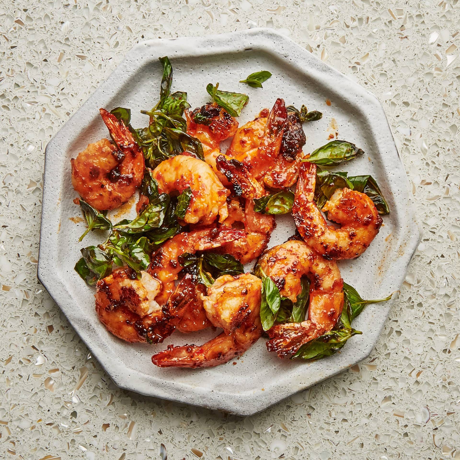 Thai Basil Shrimp [Roasted Sweet Potato Wedges]