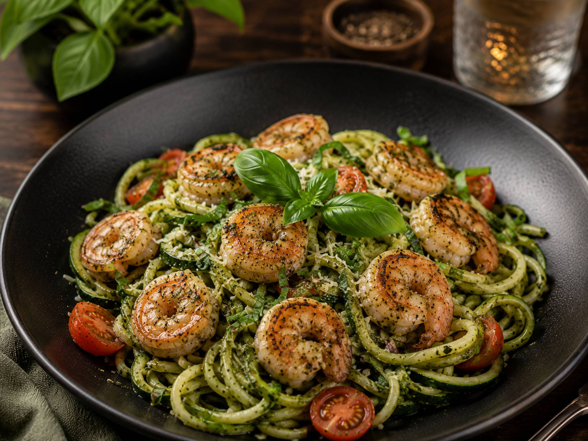 Pesto Shrimp Pasta [Low Carb]