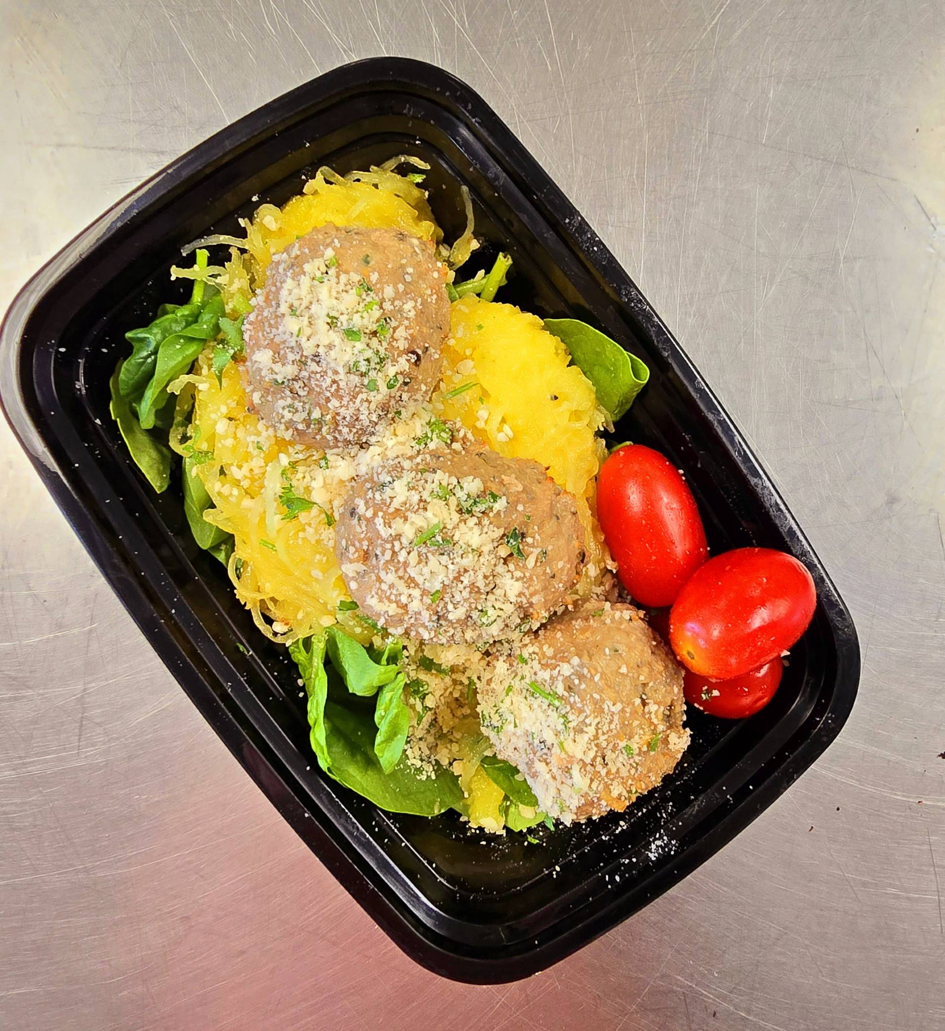 Pesto Turkey Meatballs [Spaghetti Squash]