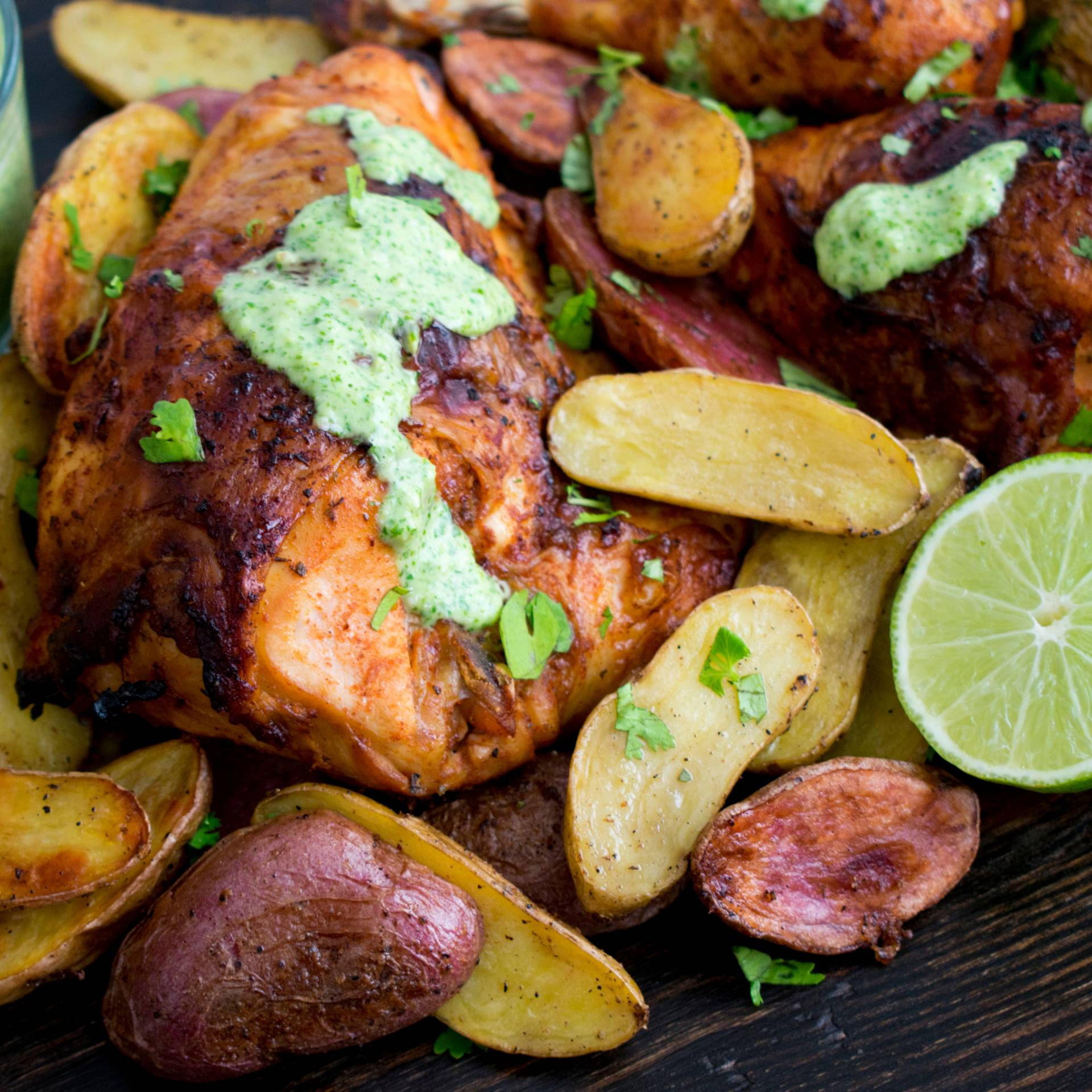 Peruvian Chicken Thighs [Roasted Potatoes]